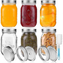 6 Packs Glass Jars with Lids, Mason Jars 450ml Food Storage Jars for Canning Jam, Yogurt Honey Beans with Spare Lids 18pcs