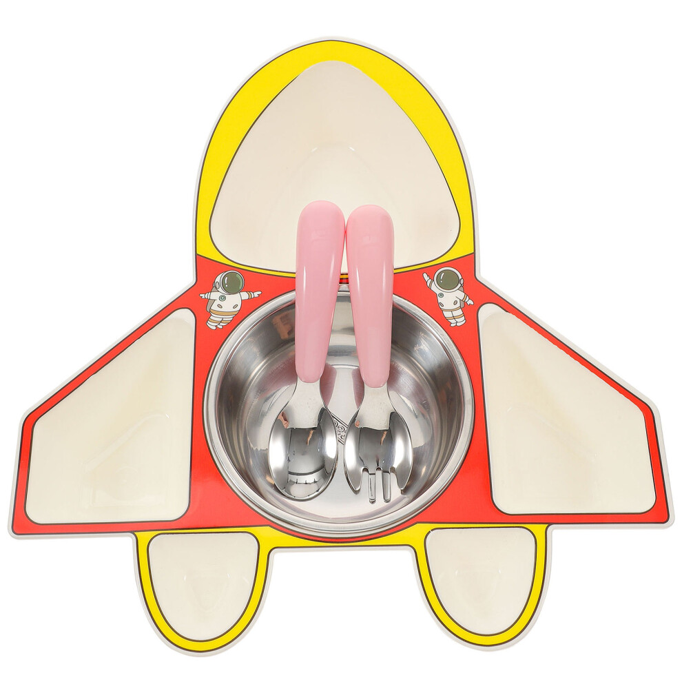 1Set Airplane-Shaped Kids Divided Food Plate With Spoon Fork Ohphcall