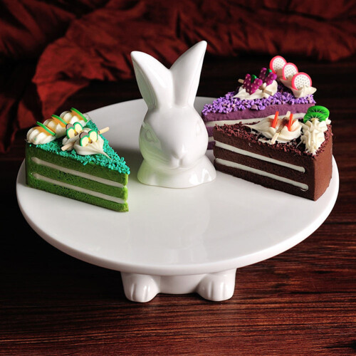 Ceramic Cake Display Plate Rabbit Cupcake Holder 2