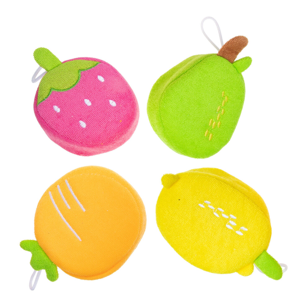 4Pcs Fruit Shaped Bath Scrubbers For Kids Shower Balls Aboofan