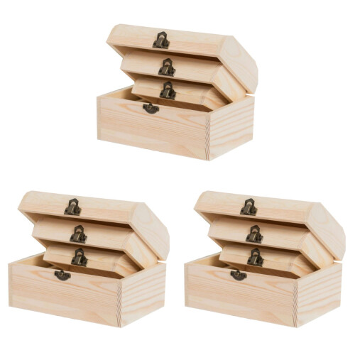 3sets/3pcs Arched Unfinished Wooden Box DIY Storage Case 1