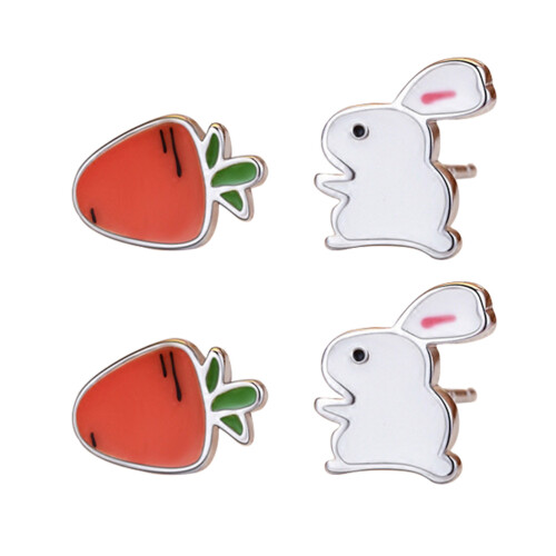 2pairs Rabbit Carrot Asymmetric Ear Studs 2