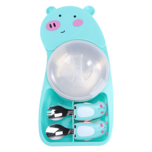 1set Baby Dinner Plate with Compartment and Training Spoon Fork