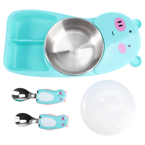1set Baby Dinner Plate with Compartment and Training Spoon Fork 2