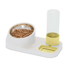 Pet Feeder Bowl with Water Dispenser, Stainless Steel Dry Food and Snack Container for Small and Medium Pets, Yellow, 11.81 x 6.69 x 8.27 Inches