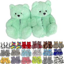 (Blue Green) Teddy Bear Slippers Womens Plush Animal Slippers Winter Warm Shoes Faux Fur Anti Slip M Zekai