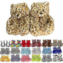 (Leopard 2) Teddy Bear Slippers Womens Plush Animal Slippers Winter Warm Shoes Faux Fur Anti Slip M Zekai