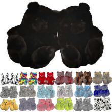 (Black) Teddy Bear Slippers Womens Plush Animal Slippers Winter Warm Shoes Faux Fur Anti Slip M Zekai