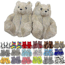 (Diamond Ironing Khaki) Teddy Bear Slippers Womens Plush Animal Slippers Winter Warm Shoes Faux Fur Anti Slip M Zekai
