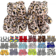 (Leopard 1) Teddy Bear Slippers Womens Plush Animal Slippers Winter Warm Shoes Faux Fur Anti Slip M Zekai