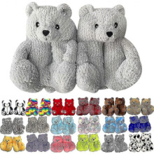 (Diamond Ironing Grey) Teddy Bear Slippers Womens Plush Animal Slippers Winter Warm Shoes Faux Fur Anti Slip M Zekai