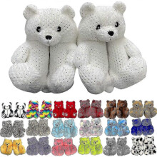 (Diamond Ironing White) Teddy Bear Slippers Womens Plush Animal Slippers Winter Warm Shoes Faux Fur Anti Slip M Zekai