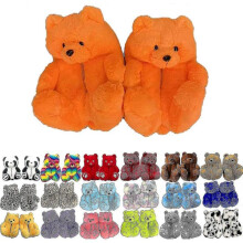 (Orange) Teddy Bear Slippers Womens Plush Animal Slippers Winter Warm Shoes Faux Fur Anti Slip M Zekai
