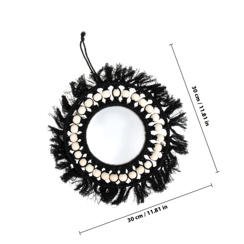 Black Handmade Tapestry Mirror with Wood Beads Decor 1