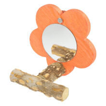 Adorable Orange Wooden Parrot Perch with Mirror for Cage