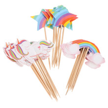 24Pcs Cartoon Dessert Picks Bamboo Multi Color Birthday Party Toppers
