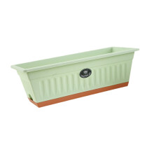 Plastic Flower Box Plant Pot with Tray 20x7.4x6.3 Inch Rectangular Light Green Planter for Garden Kitchen Use