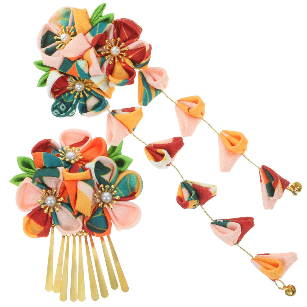 Inoomp Unisex 6Pcs Japanese Style Floral Headband Fabric Metal Hair Accessories
