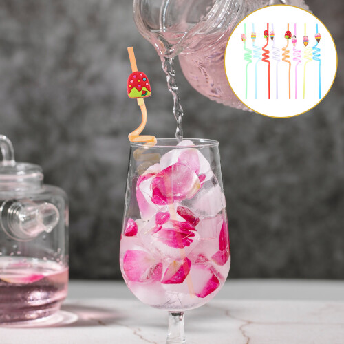 8pcs Cartoon Drinking Straws Reusable for Milk Juice Party 2