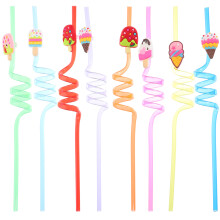 8pcs Cartoon Drinking Straws Reusable for Milk Juice Party