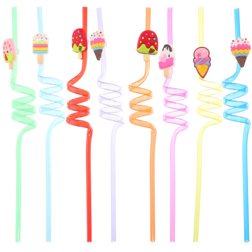 8pcs Cartoon Drinking Straws Reusable for Milk Juice Party