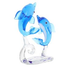 3Pcs Blue Glass Dolphin Ornaments Decorative Figurines for Tabletop