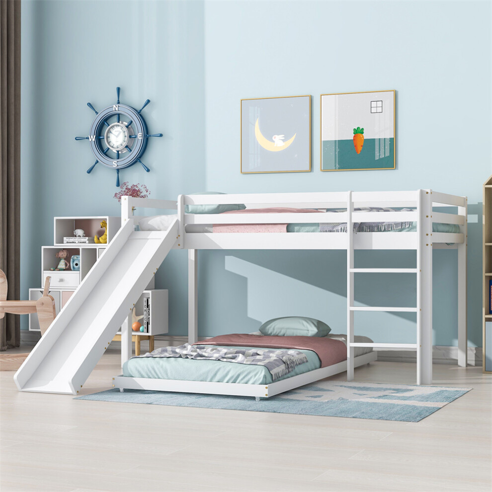 Bunk Bed for Kids with Adjustable Ladder and Slide, 190x90cm+200x90cm