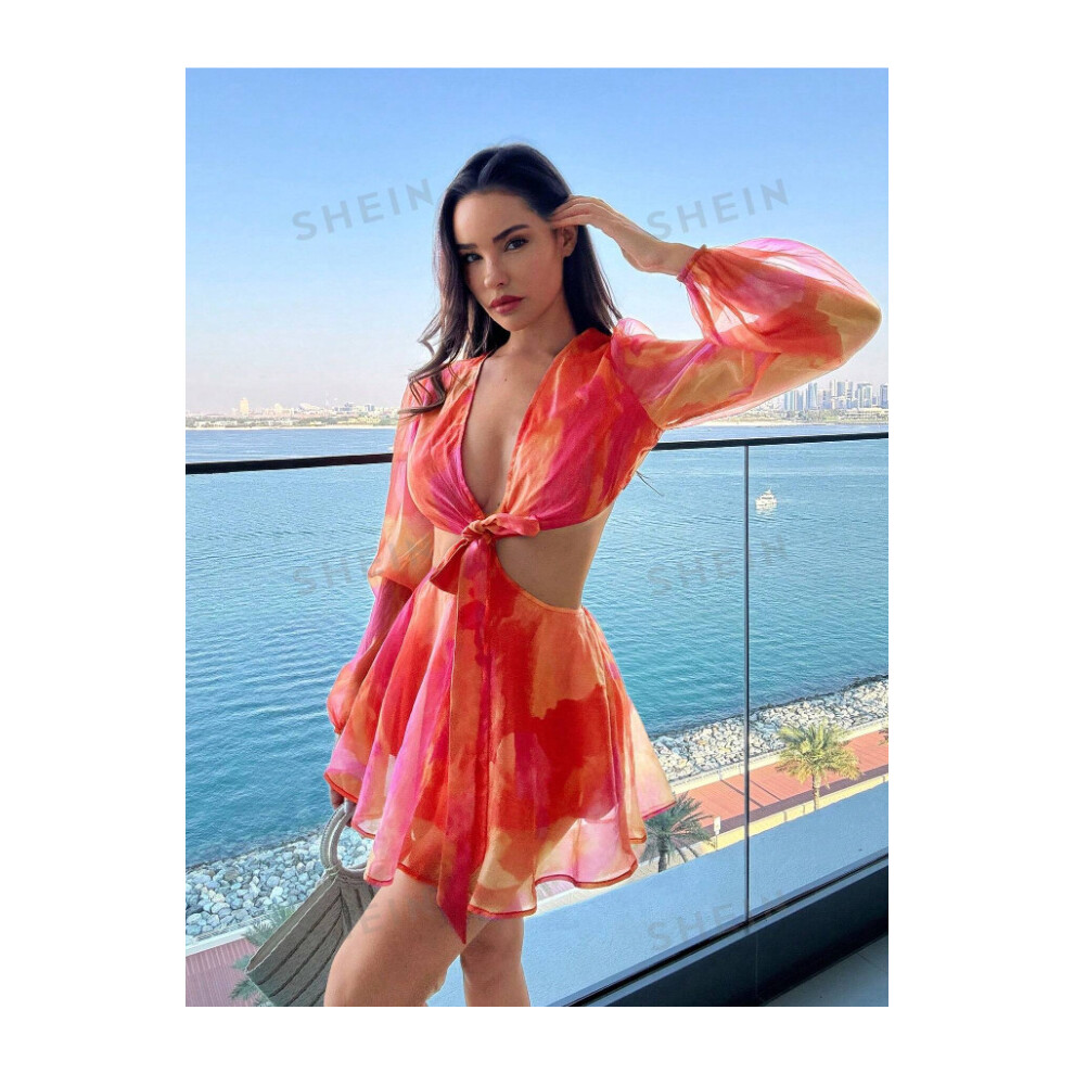 (8, XS) Summer Women's Casual Jumpsuit Lantern Sleeves Knot Hollow Waist Chiffon Jumpsuit Elegant Jumpsuit-image-OPC-PKBMRPV-NEW