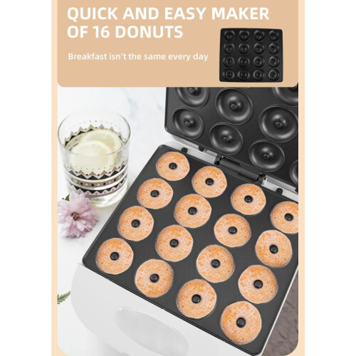 Doughnut Maker Nonstick Mini Donut Maker for 16 Vegan or Nut Donuts - Compact Snack Baking Machine, Easy Clean Design 2