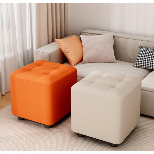 Home Low Stool Sofa Chair - High-Grade Simple Soft Pack Shoe Changing Stool, Orange, Medium Size 2