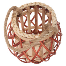 Rustic Beige Woven Candle Holder Wooden Lantern Hanging Design