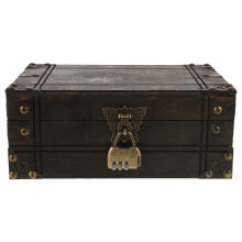 Vintage Wooden Treasure Chest with Lock Storage Trunk Dark Brown