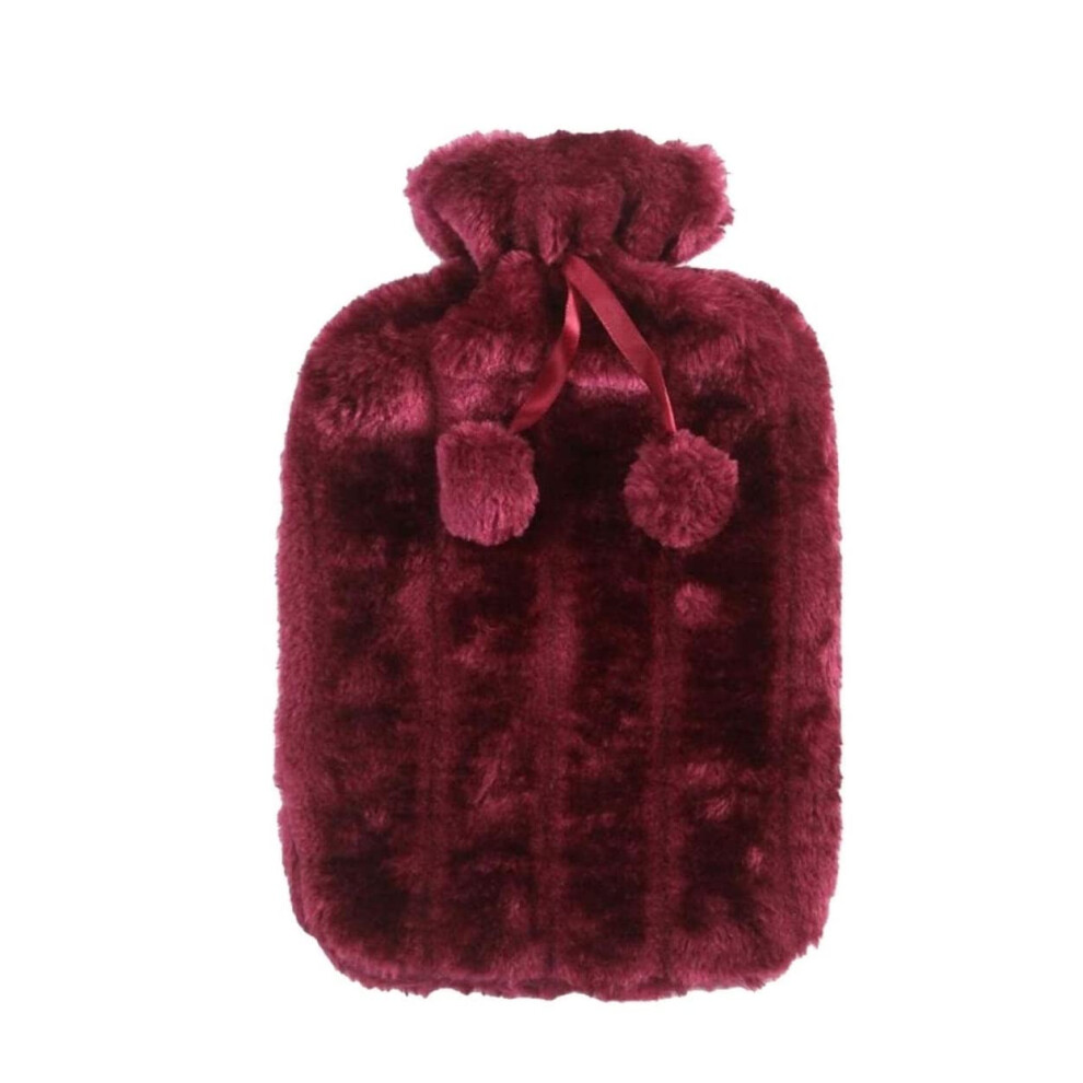 Hot Water Bottle 2 Liter Faux Plush Fur for Muscle Aches, Keeps Warm 6-8 Hours, Ideal for Adults, Model D