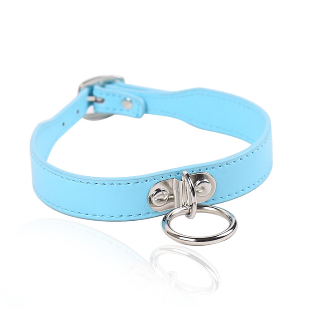 Blue Adjustable Collar Women Sex Collar Sm Bondage Pu Leather Choker Necklace Adult Fetish Role Play Costume