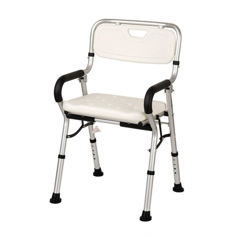 White Folding Shower Chair Adjustable Height Bathroom Stool For Elderly And Pregnant Women Non-Slip Portable 51X41cm