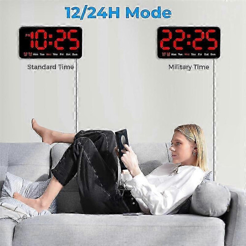 Digital Wall Clock, 9Inch LED Digital Clock Large Display with 12/24H, Big Digits,Small Silent Wall Clock (Red) 2