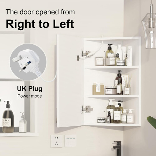 （40x60）Corner Bathroom Mirror Cabinets Wall Mounted with 3-Color Led 2