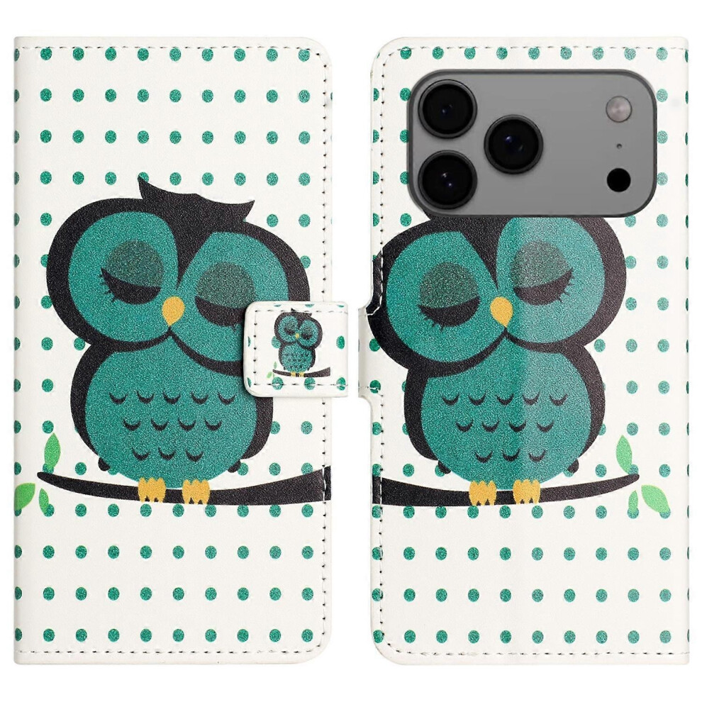 For Iphone 17 Pro Max Case Pattern Print Pu Leather Wallet Phone Cover - Dots Owl 6935159117795