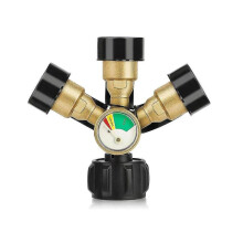 3 Way Propane Splitter, 3 Y Propane Gas Splitter Adapter with Gauge And Shut-off Valve, Propane Tan