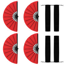 4Pcs Folding Hand Fan Fabric Fan Chinese Kung Fu Summer-Red