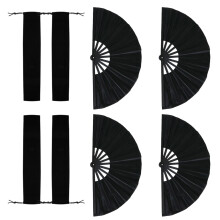 4Pcs Folding Hand Fan Retro Cloth Fabric Fan Chinese Kung-Black