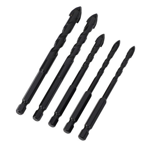 5PCS Masonry Drill Bits Set 6mm-12mm Cemented Carbide, 1/4" Hex