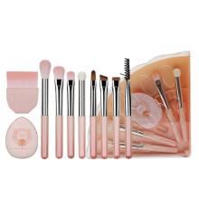 (Pink) 10 In 1 Eye Makeup Brush Set, Eyeshadow Brush, Concealer Brush, Mascara Brush, Sponge Puff for Eye Liner, Blending, Eyebrow Shaping