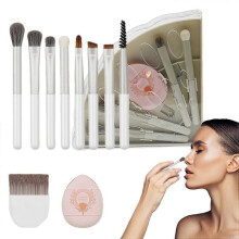 (Gray) 10 In 1 Eye Makeup Brush Set, Eyeshadow Brush, Concealer Brush, Mascara Brush, Sponge Puff for Eye Liner, Blending, Eyebrow Shaping