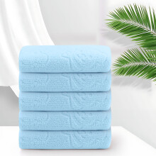 (Blue) Five-color Bear Embossed Plain Face Towel Soft Absorbent Cleansing Bath Towel
