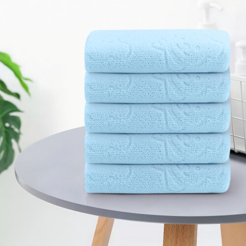 (Blue) Five-color Bear Embossed Plain Face Towel Soft Absorbent Cleansing Bath Towel 2