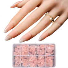 (HTMC04) 600x Almond False Nails Press On Nail French Tip False Nails  Ballerinas Full Cover Stick On Nail Manicures Supplies