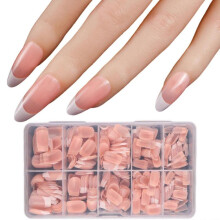 (HTMC01) 600x Almond False Nails Press On Nail French Tip False Nails  Ballerinas Full Cover Stick On Nail Manicures Supplies