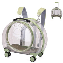 Lightweight Rolling Cat Carrier with Transparent Bubble - Green Pet Carrier for Cats and Dogs with Wheels, Travel Bag