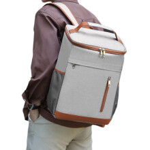 Leakproof Picnic Bag - Multi-Layer Thermal Lunch Cooler Backpack for Hiking, Traveling, Beach, and Camping, Grey and Orange